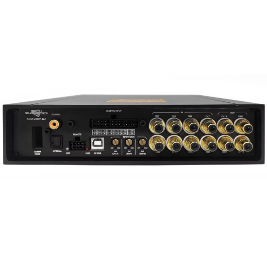 ZAPCO ADSP-Z16 IV-12A Zintegrowany 16-kanałowy DSP / 12-kanałowy wzmacniacz klasy D 16-kanałowy procesor DSP, 12-kanałowy wzmacniacz, 8 wejść RCA, 4 w